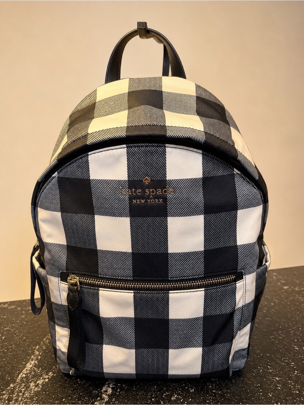 Kate Spade NY Buffalo Plaid Mini Backpack NWOT Black White Travel Bag
